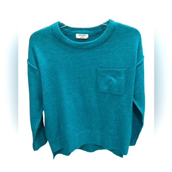 Zenana Drag it Out Long Sleeve Sweater Top Teal Blue Green Size L/XL - Picture 1 of 3